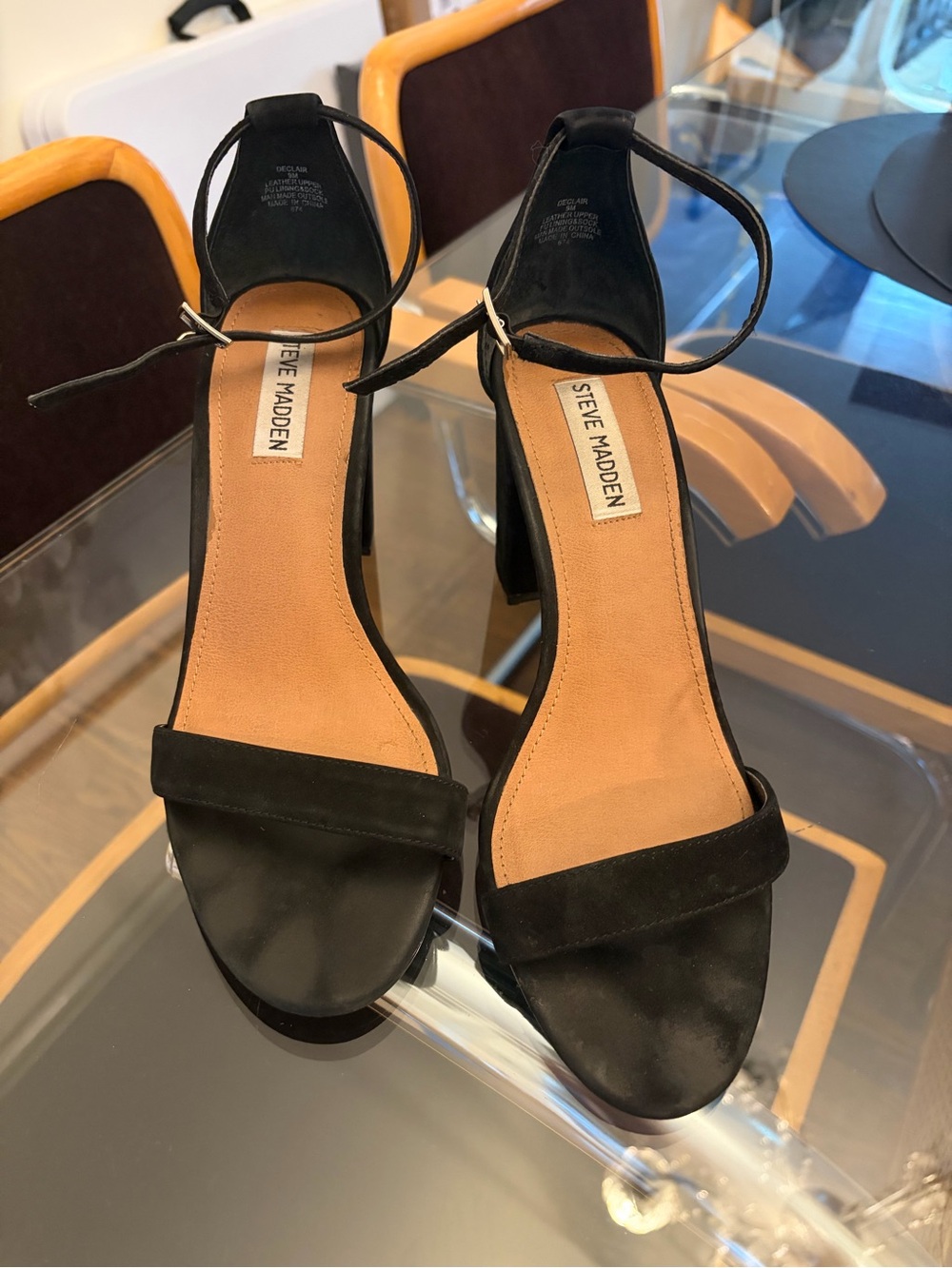 Steve Madden Black Suede Ankle-Strap Block Heels